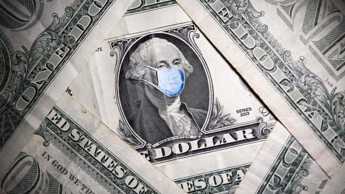 George Washington is seen with printed medical mask on the one dollar banknote in this illustration taken