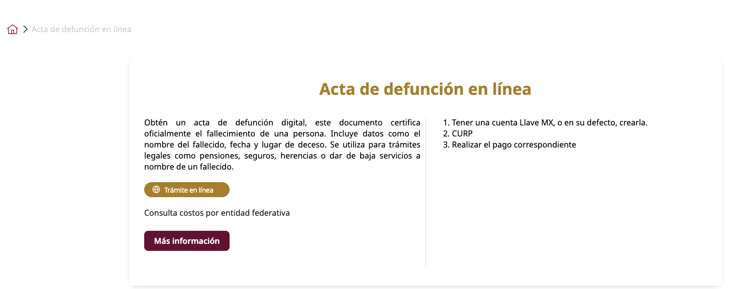 CDATA[
Enfrentar el fallecimiento de un ser querido lamentablemente también implica realizar una serie de procedimientos legales para evitar problemas en un futuro, entre ellos está el de tramitar la acta de defunción , un documento que será necesario para aclaraciones o reclamaciones que estén relacionadas con la persona fallecida. A continuación de decimos por qué debe importar tramitarla y en qué casos podrás requerirla.
¿Qué es el acta de defunción? ¿Para qué es necesaria? ¿Quién puede solicitar un acta de defunción? Dónde tramitarla Trámite presencial Costos de tramitar un acta de defunción por estado: Trámite en línea
![