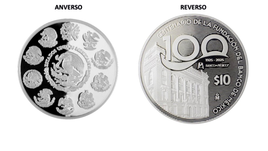 CDATA[
Banco de México ( Banxico ) puso en circulación una moneda de plata de 10 pesos con la que conmemora un centenario de existencia. La moneda es de 2 onzas de plata de ley 0.999 y tiene en el anverso el escudo nacional rodeado de diferentes escudos utilizados a través de la historia de nuestro país.
![