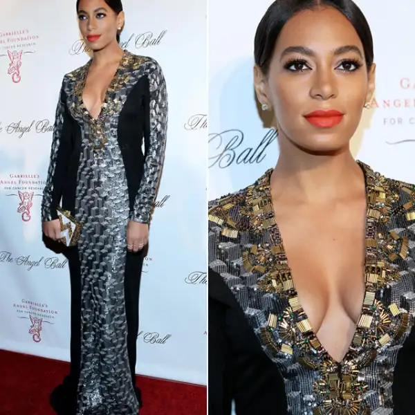 Angel Ball 2012: En Nueva York, cambió su clásico afro por el palo lacio partido a la mitad. Su vestido fue de Badgley Mishka otoño 2012 y resaltó el look con unos bold red lips.