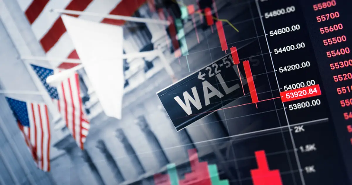 bolsa de nueva york con gráfica financiera a la baja