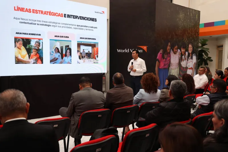 José Francisco Ramírez, gerente de Acción Climática World Vision México, durante su participación en el lanzamiento de WASH México 2026–2030.