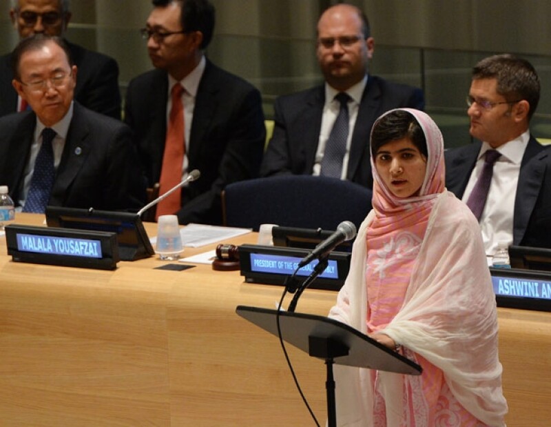 Malala durante su discurso en la ONU en 2013.