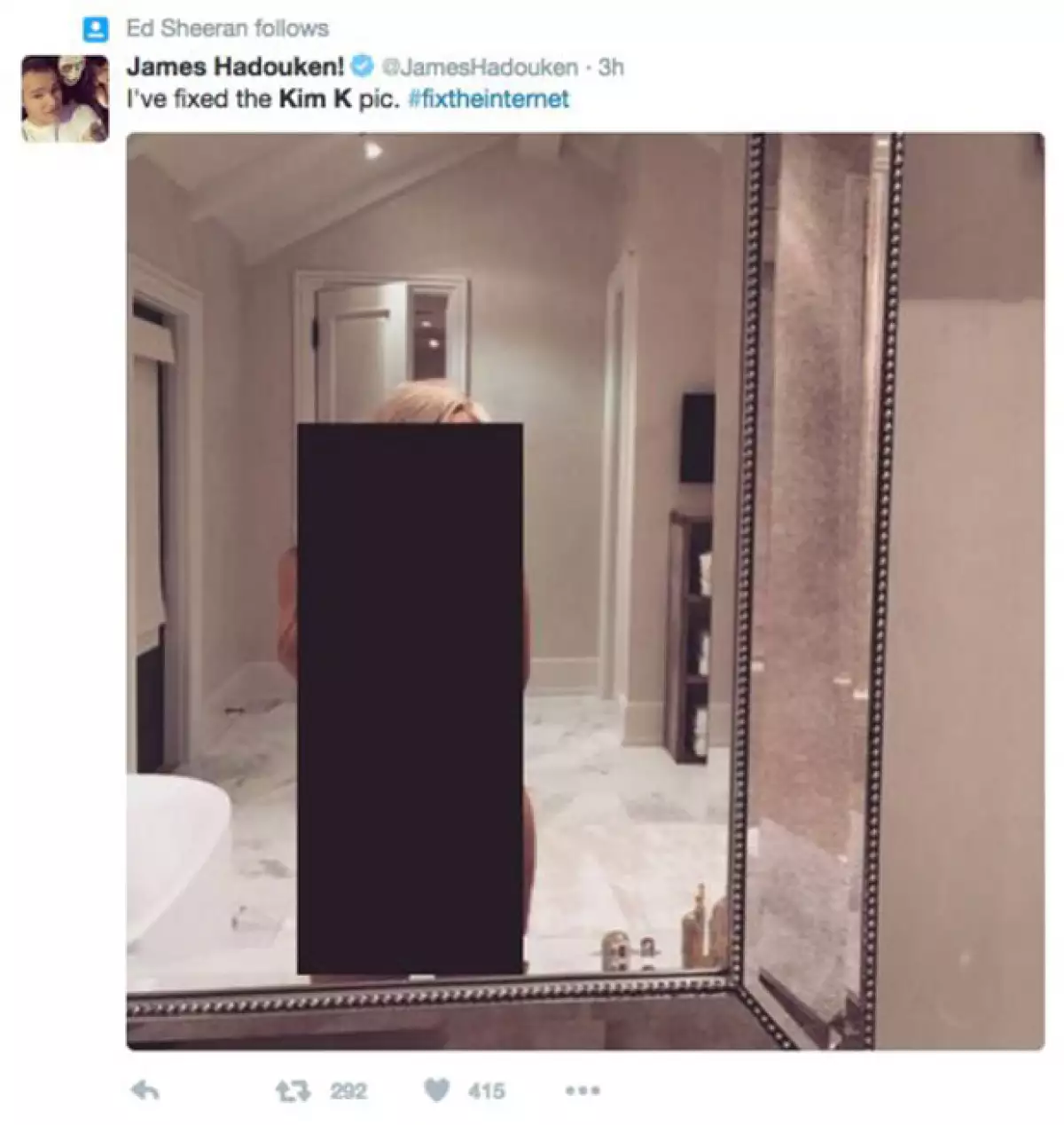 Ed Sheeran retuiteó este meme de Kim.