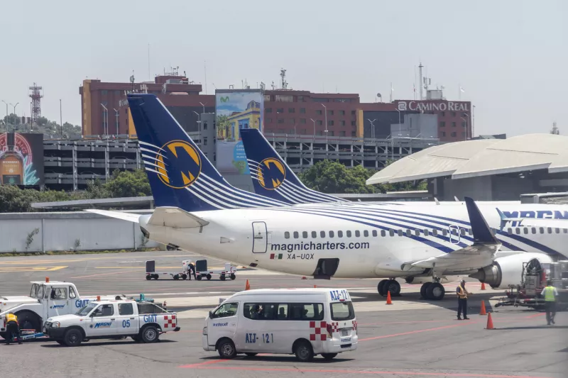 planes before departure being loaded at Mexican international airport