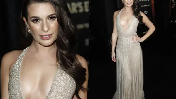 Lea Michele lució un vestido plateado de Valentino.