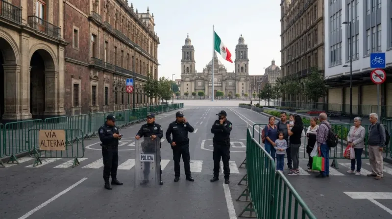 Zócalo de la Ciudad de México cerrado por evento patrio.