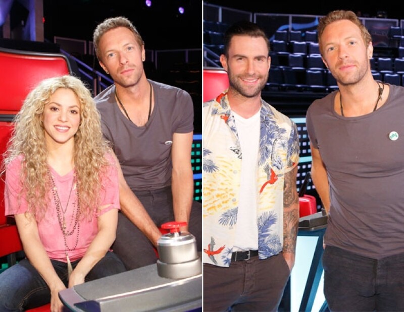 El cantante posó con los coaches del reality, Sakira y Adam Levine.