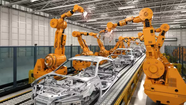 robot assembly line in car factory