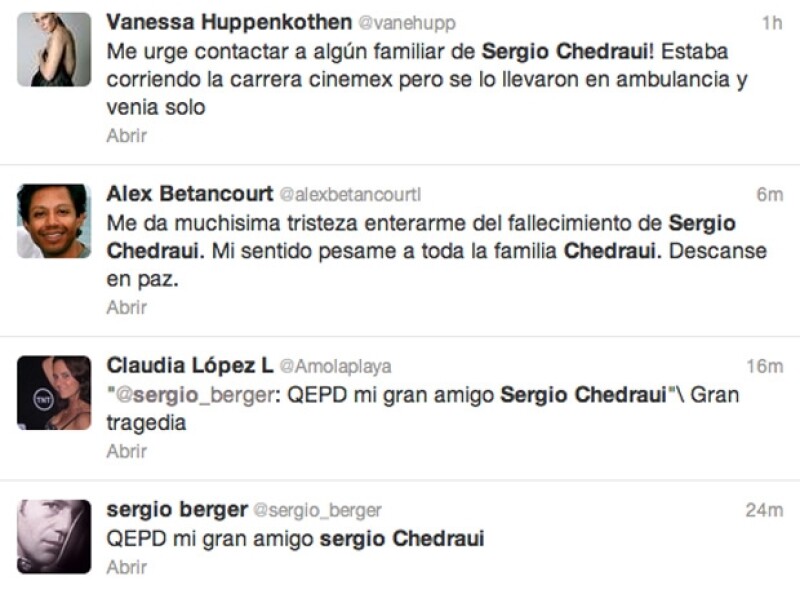 Amigos han comenzado a lamentar en Twitter la muerte de Sergio Chedraui.