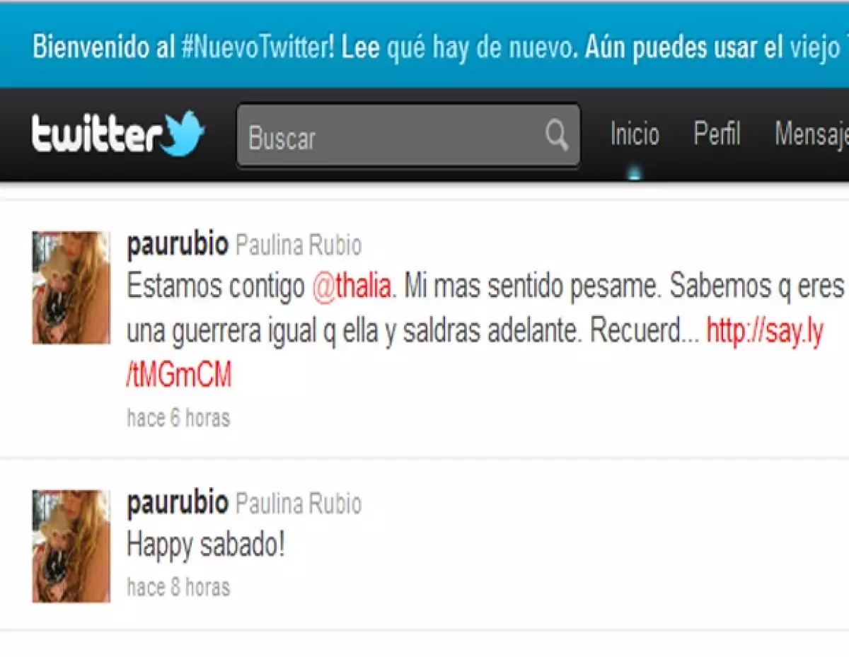 Por medio de su cuenta personal de Twitter, envió mensajes de apoyo a Thalía ante el fallecimiento de su madre Yolanda Miranda Mange.