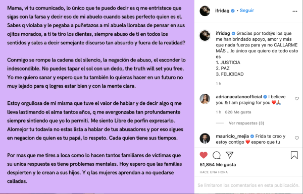Comunicado de Frida Sofía