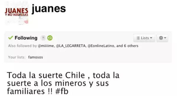 El colombiano ha estado externando su apoyo a los chilenos desde su cuenta twitter.