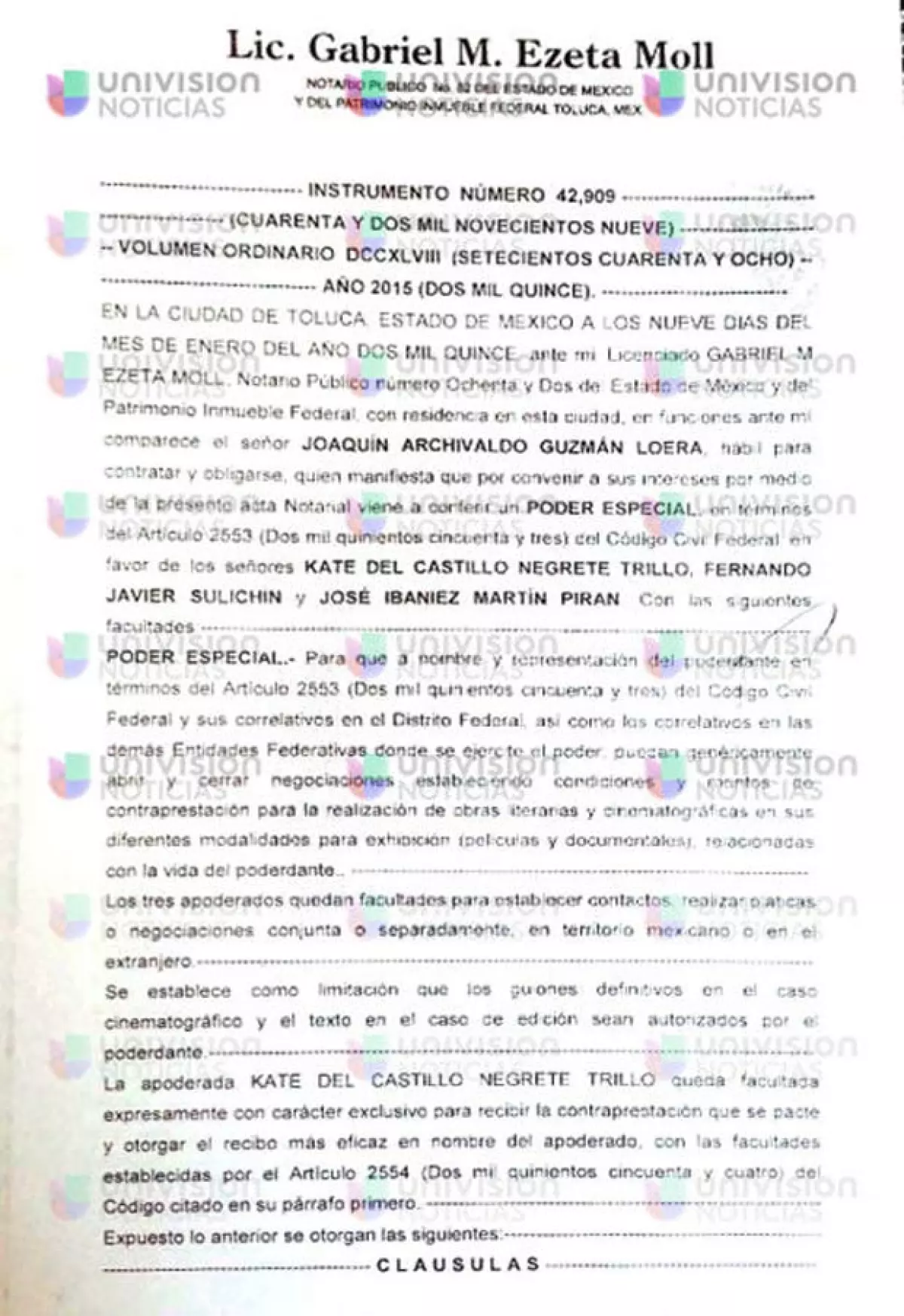 Además de a Kate, el documento también otorga poder especial a los productores Fernando Javier Sulichin y José Ibáñez Martín Pira.