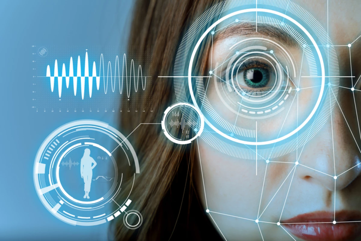biometric authentication concept. facial recognition system. iris authentication system.
