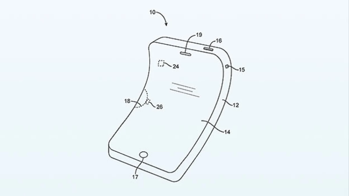 El dibujo de lo que sería el iPhone que sería flexible, como parte de la innovación de Apple para los dispositivos electrónicos