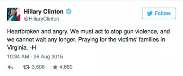 La aspirante a la presidencia comparte su indignación a sus seguidores.