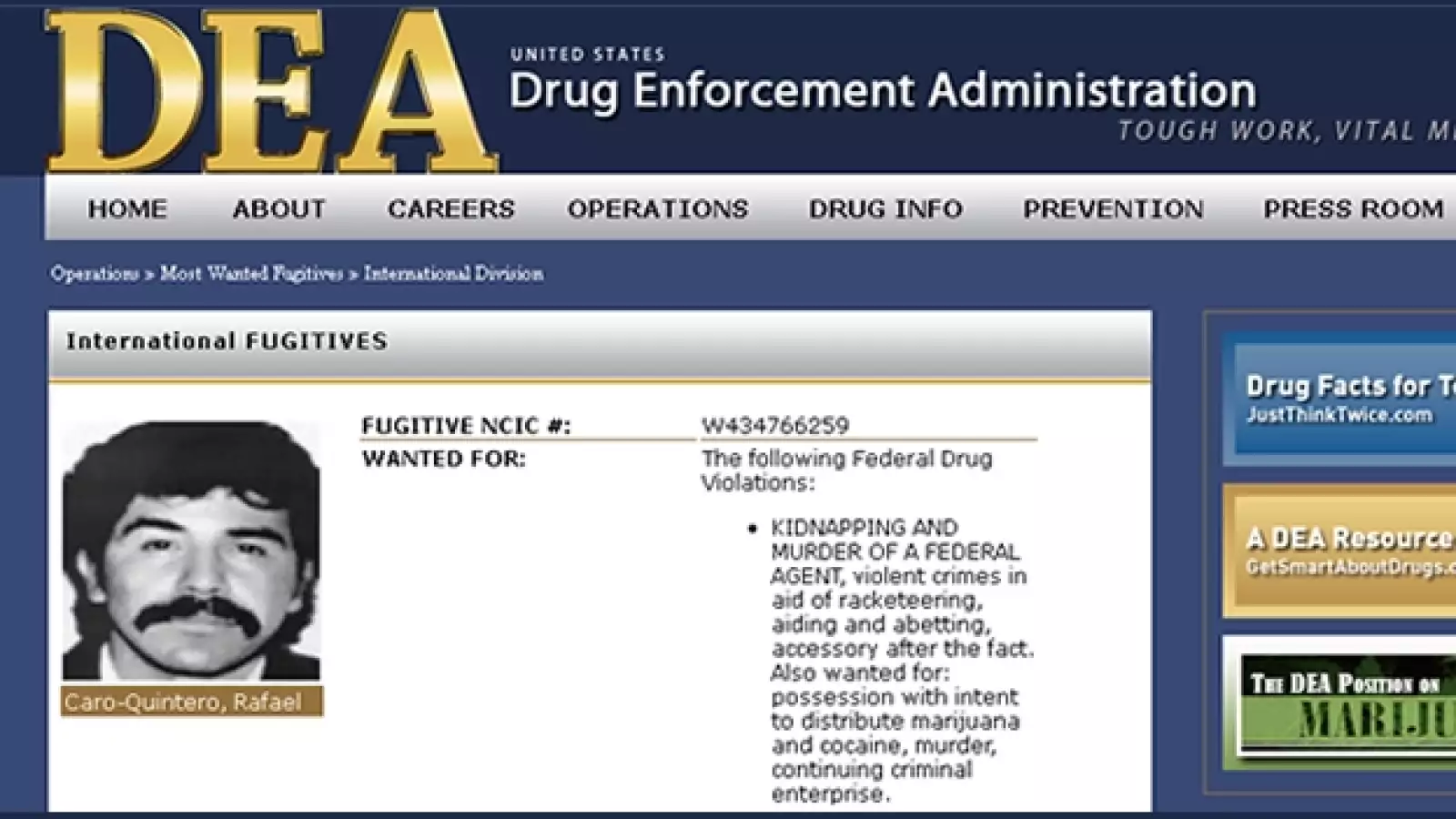 Rafael Caro Quintero ficha DEA