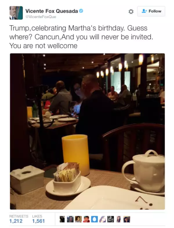 Vicente Fox arremetió contra Donald Trump a través de redes sociales y le preguntó si sabía lo que era el amor.