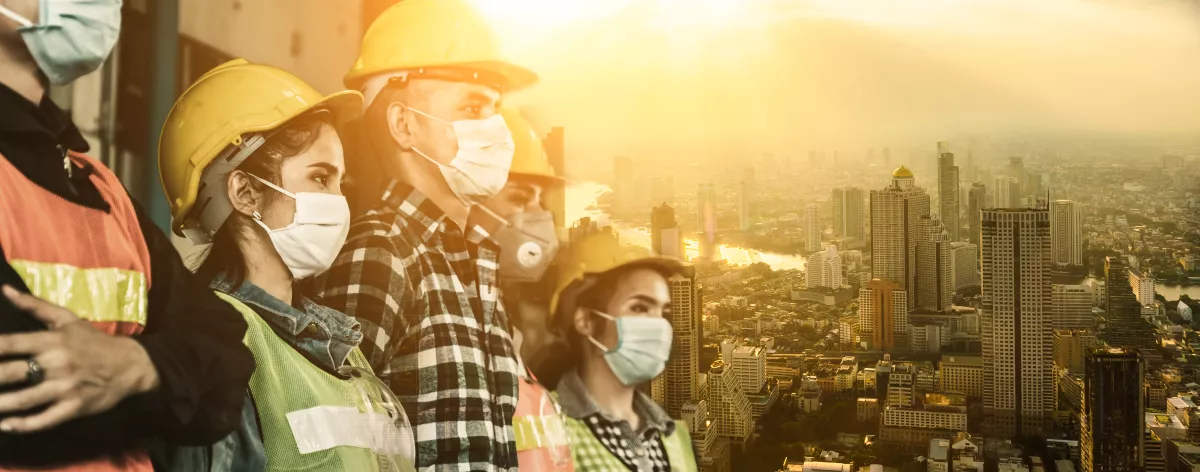 Workers with face mask protect from outbreak of Corona Virus Disease 2019.