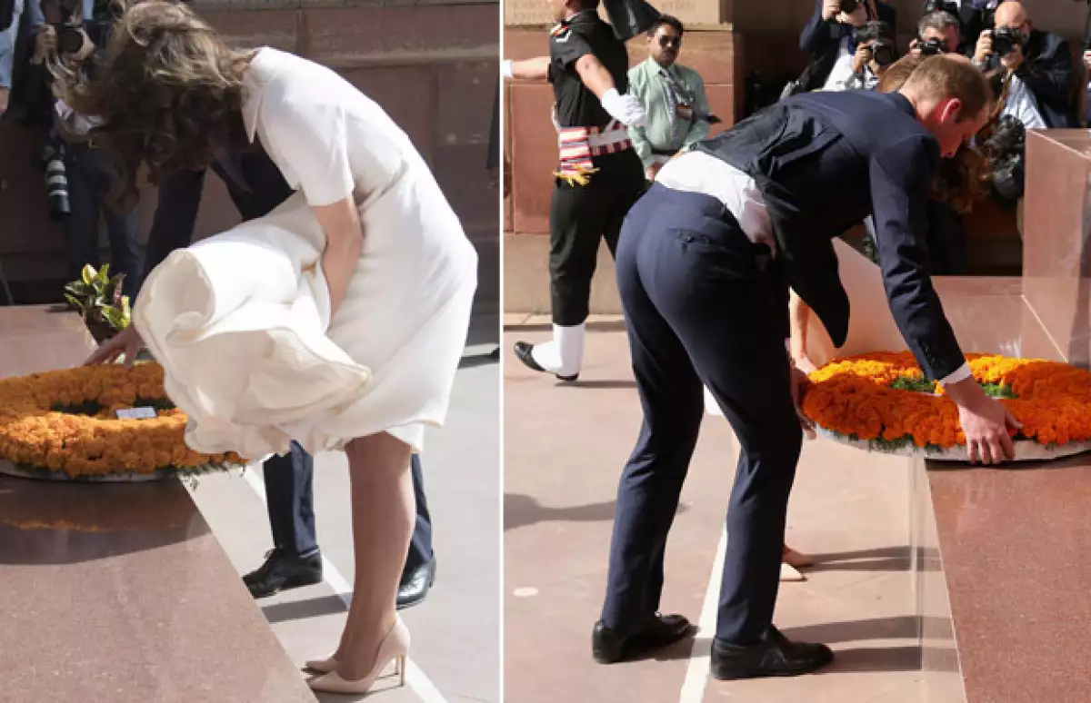 Justo en el momento en el que rendían tributo a los soldados que murieron en la 1era Guera Mundial, que el viento traicionó a los duques de Cambridge.