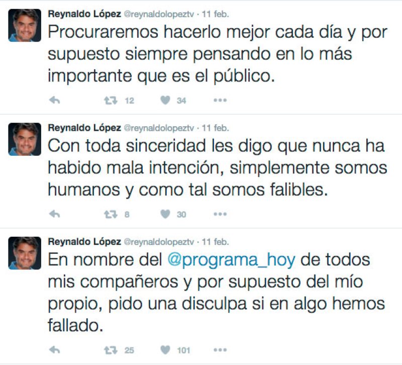 Ante estos tuits Reynaldo fue fuertemente criticado en las redes sociales.