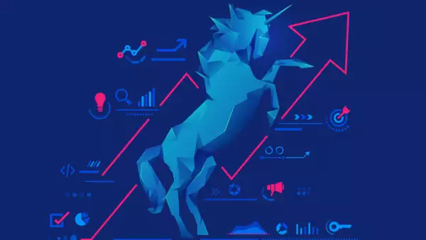 Ilustración de la sombra azul de un unicornio con gráficos a su alrededor.