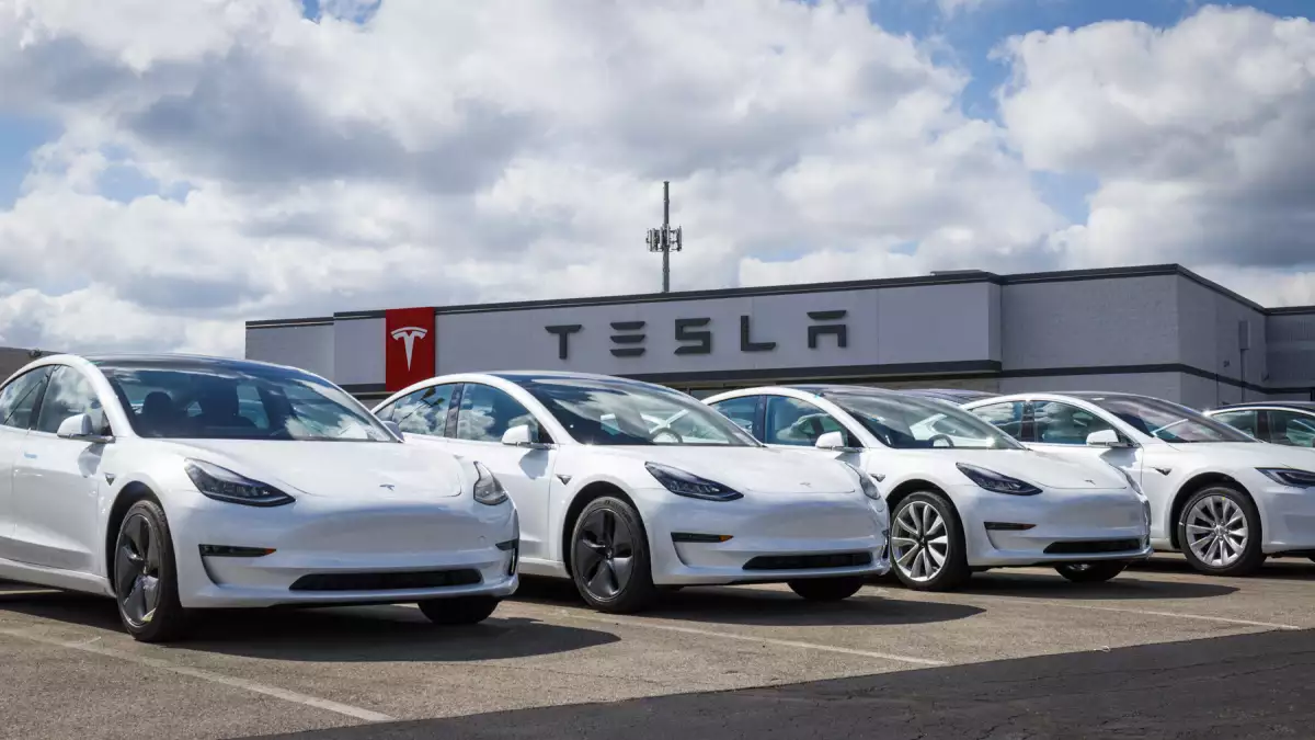 Tesla electric vehicles awaiting preparation for sale. Tesla EV Model 3, S and X are a key to a cleaner and greener environment XI
