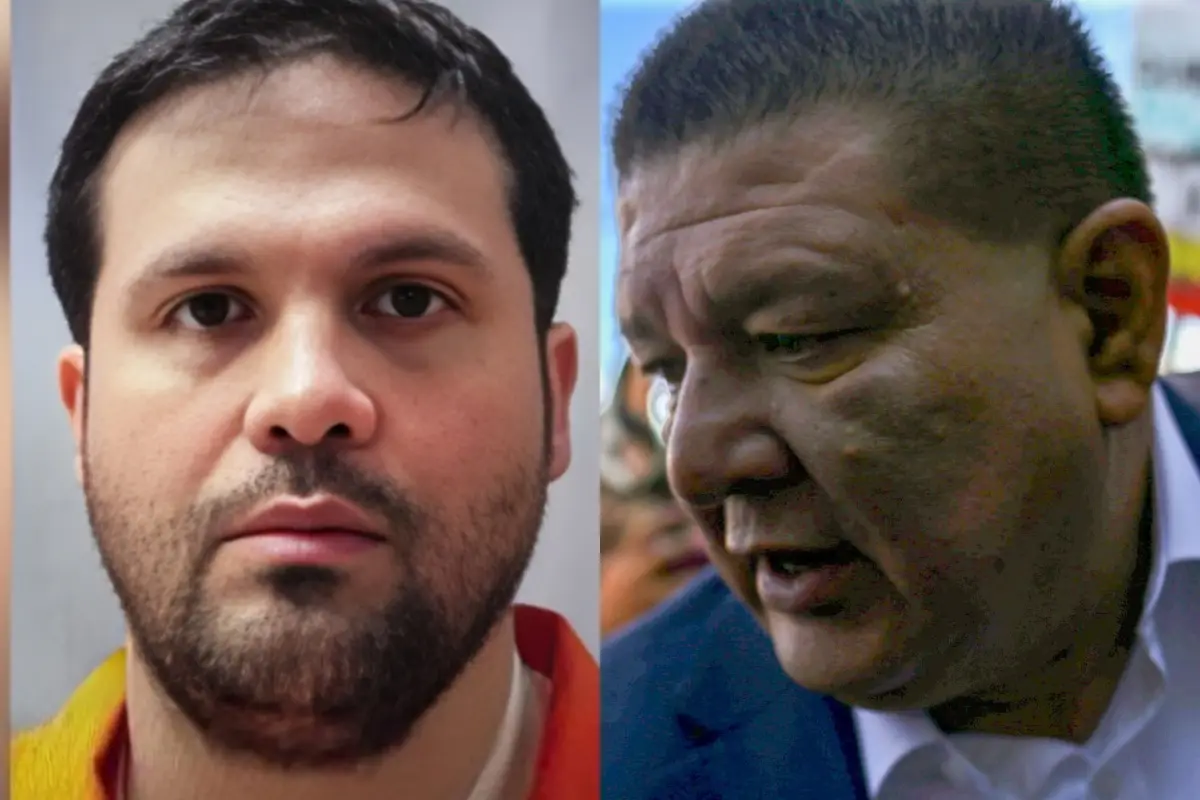 En la imagen dividida en dos se ve a Joaquín Guzmán López, hijo del Chapo, y a César Jáuregui, fiscal de Chihuahua. 