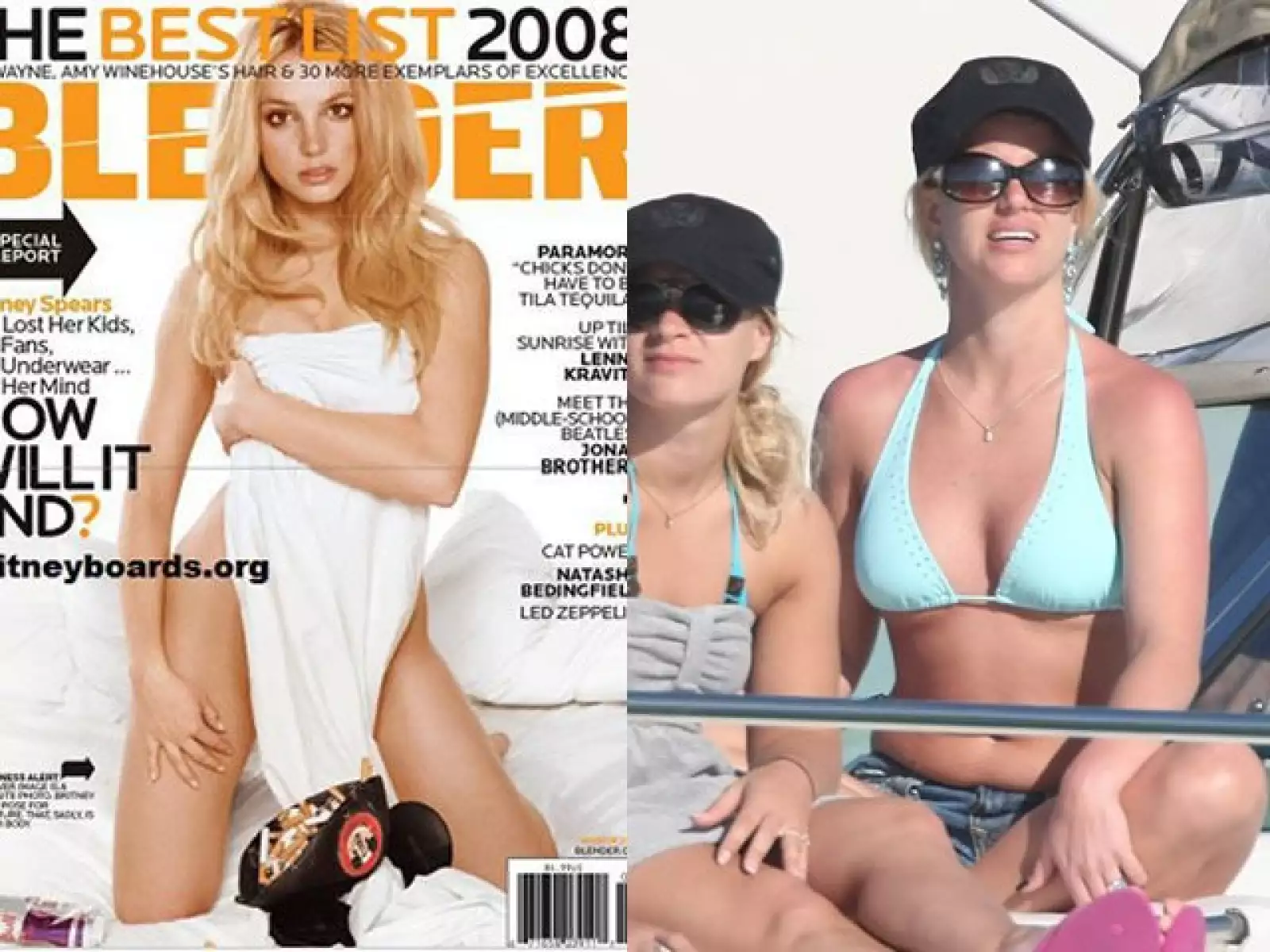 Britney Spears posó para la revista Blender, y detrás de la sábana que la cubría se veía una sillueta muy esbelta, nada que ver con la figura real que tenía en ese momento.