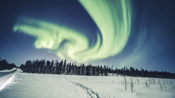 An aurora is seen in the sky in Rovaniemi