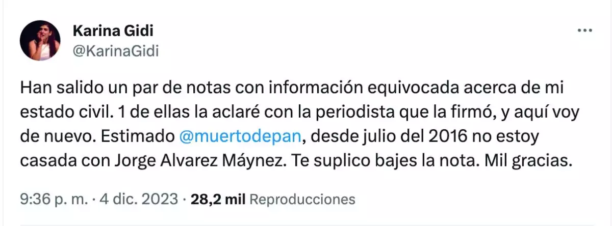 Karina Gidi aclara que se divorció de Jorge Álvarez Máynez en julio de 2016