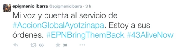 Epigmenio Ibarra usó el hashtag EPN Bring Them Back en su cuenta de Twitter.