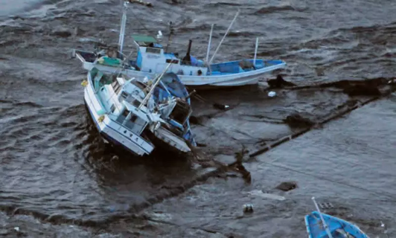 Varios botes de pescadores fueron destruidos por el tsunami, en la ciudad de Oarai, en la provincia de Ibaragi.