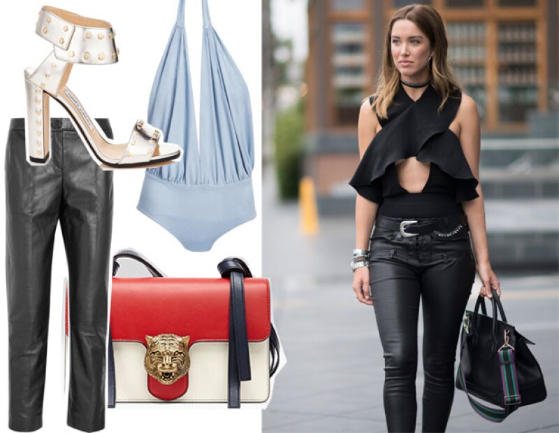 Si tu personalidad es atrevida, este look es para ti. Bodysuit: Marika Vera, Bolsa: Gucci, Zapatos: Jimmy Choo (Gran Vía), Pantalones de piel: Topshop Unique.