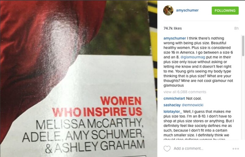 Este es el mensaje que publicó Amy Schumer tras verse en la revista.