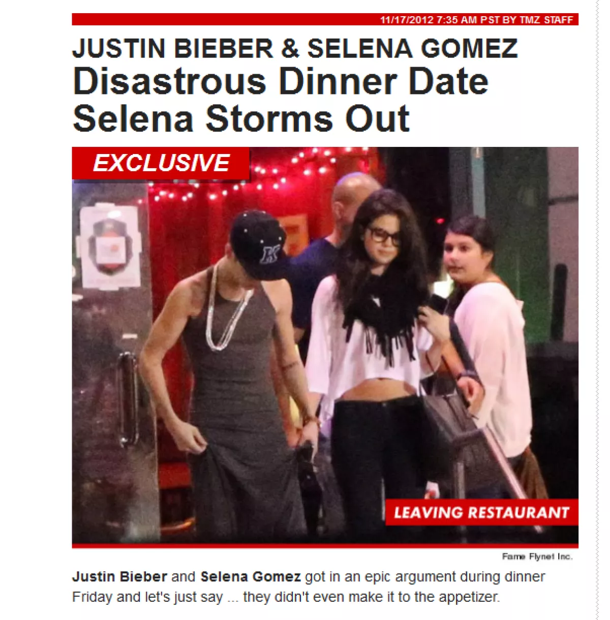 Se dice que Selena salió del lugar enojada.
