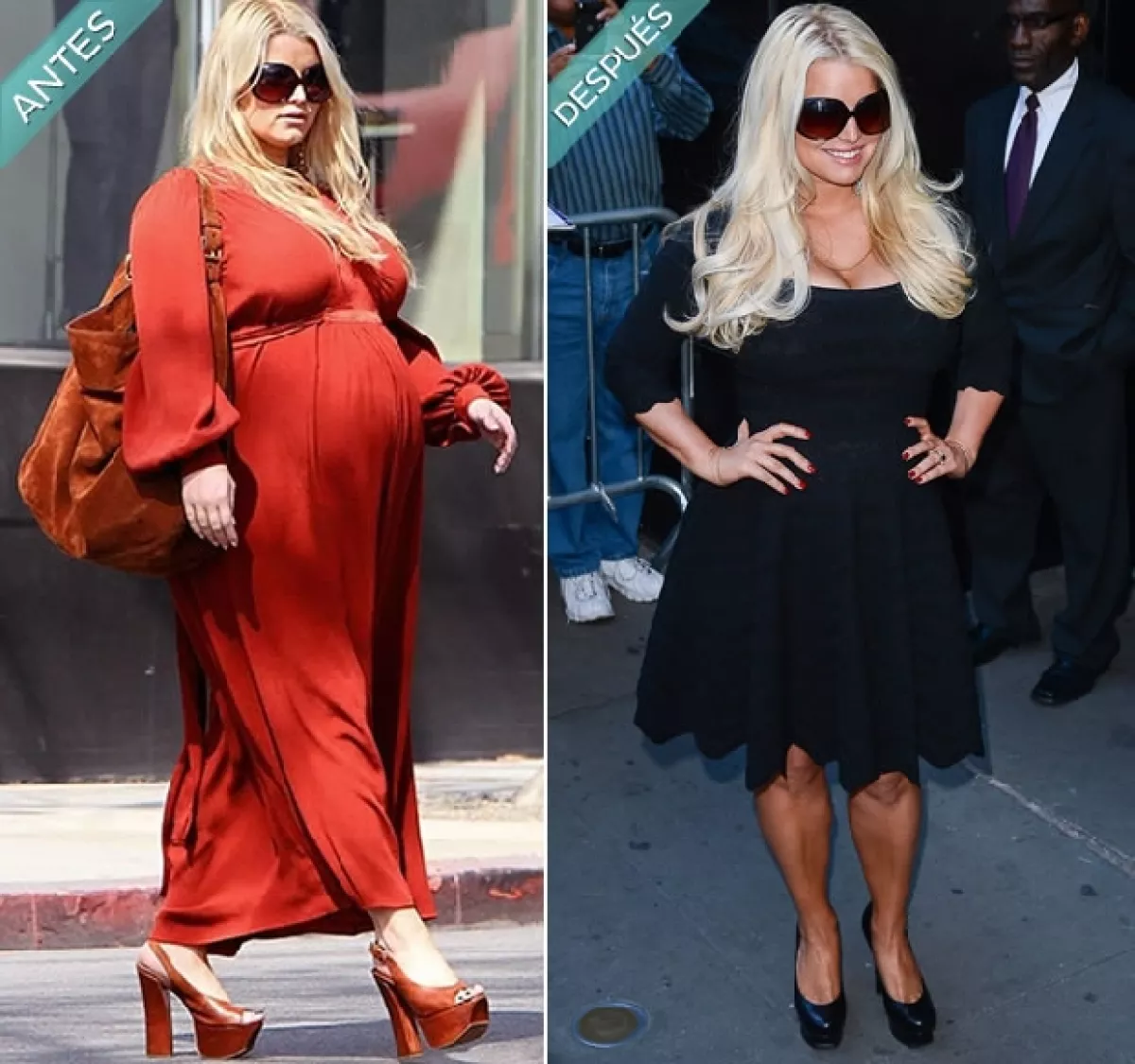 Jessica fue muy criticada por su peso. La imagen de la derecha es de septiembre pasado.