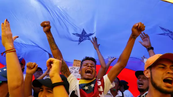 Supporters of the Venezuelan opposition leader Juan Guaido take part in a rally in Caracas