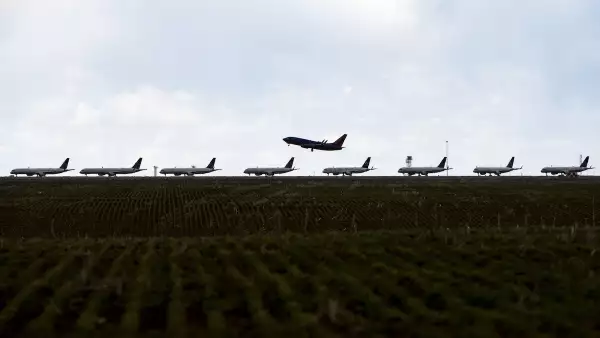 United Planes Sit Parked At Denver International Airport, As The Coronavirus Pandemic Severely Halts Airline Travel