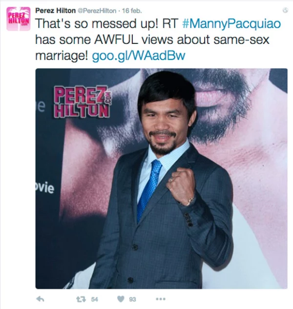 El famoso bloguer, Perez Hilton, fue uno de los primeros en criticar las declaraciones de Manny.