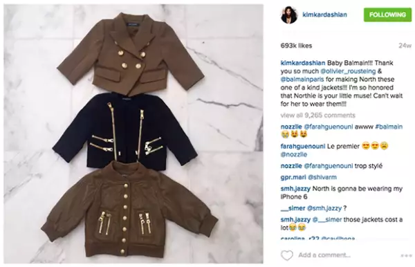 Desde que North tiene 1 año, Kim la viste con ropa hecha a la medida por el diseñador Oliver Rousteing.