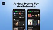 Pantalla de un teléfono con la sección de audiolibros de Spotify abierta, donde aparecen recomendaciones y categorías de libros para escuchar.