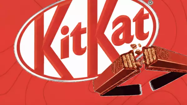 Logotipo del chocolate KitKat e imagen de una de sus barras. La marca sufrió el robo de 12 toneladas de chocolate. 