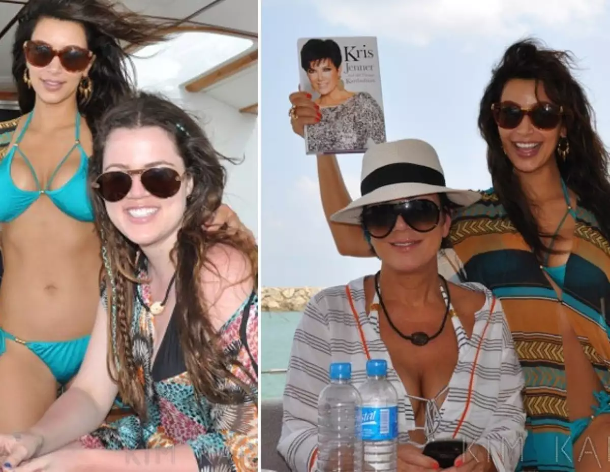 Kim posó con su hermana Khloé y su mamá, las tres usaron kaftan.