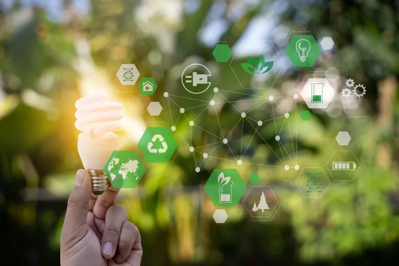 concepto de energía verde fuentes de energía Ecología sostenible Elementos bioalternativa cuidado del hombre y concepto limpio