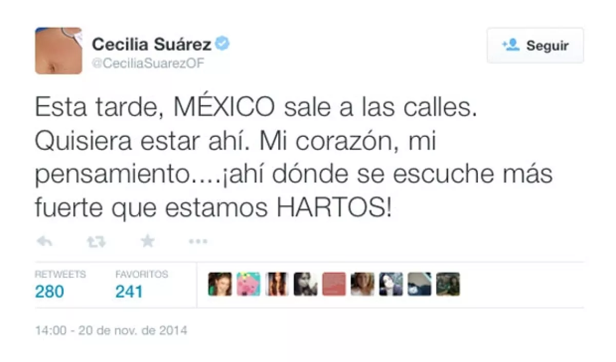 Cecilia Suárez se muestra harta y manda su apoyo a los manifestantes.