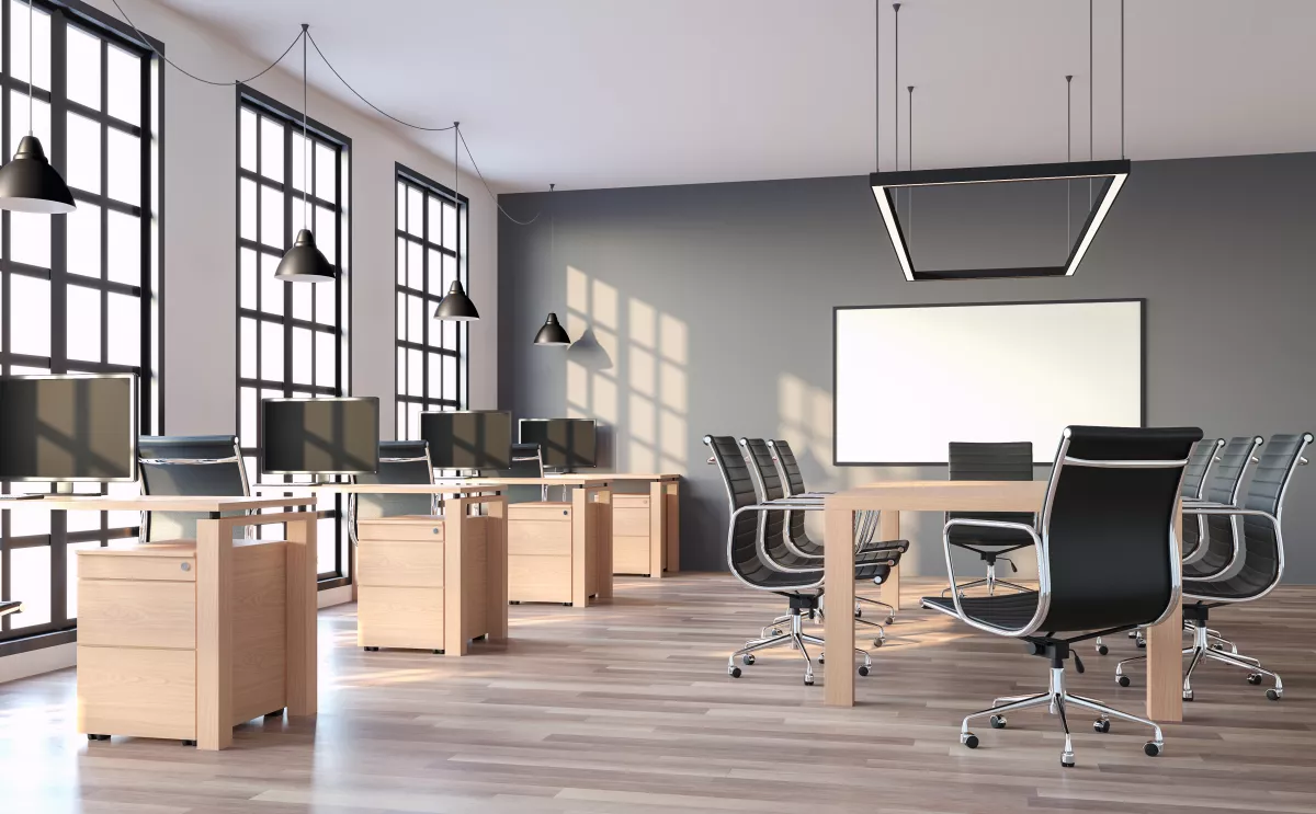 Modern loft style office with gray wall 3d render