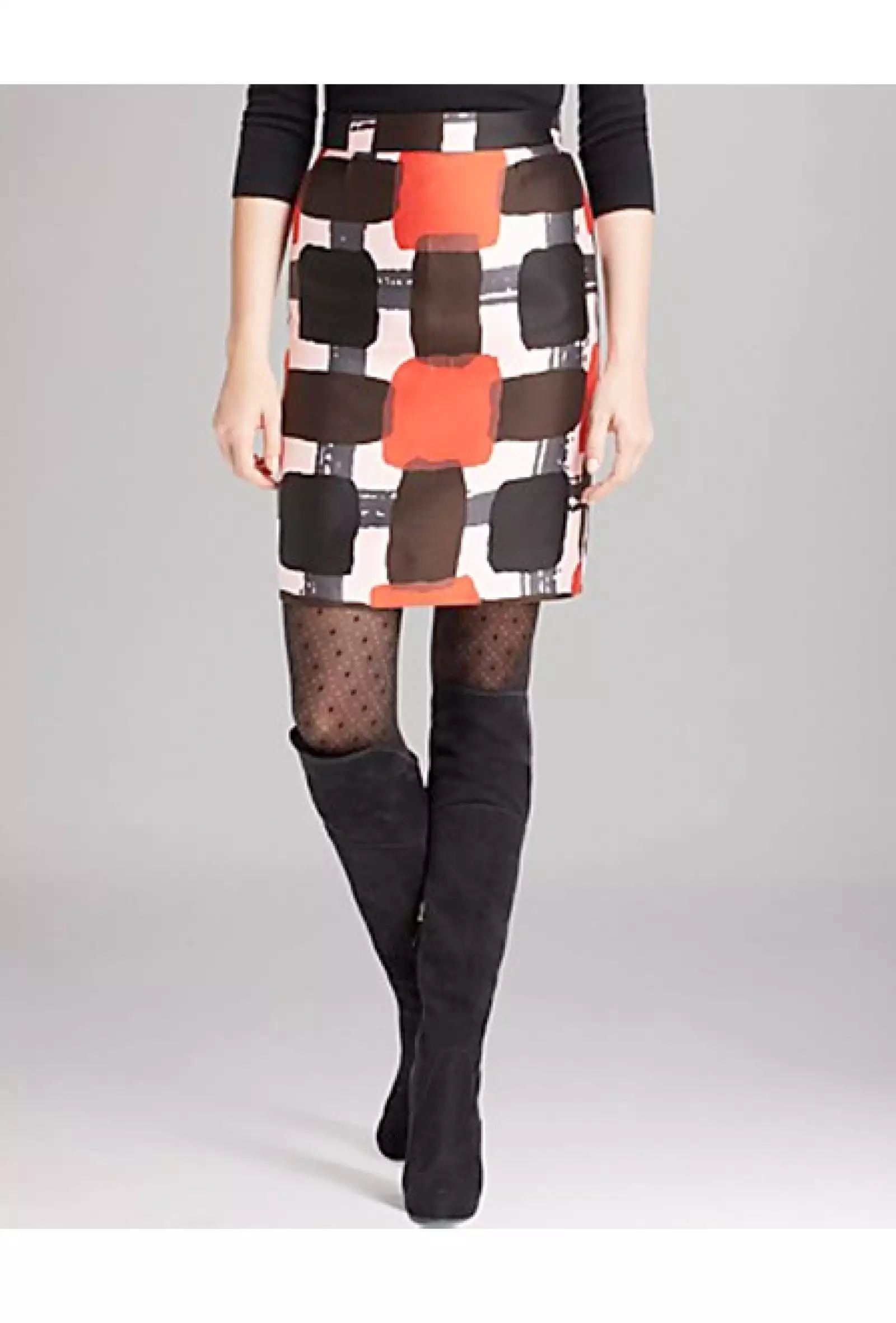 Falda en print negro con anaranjado de `Kate Spade NY´