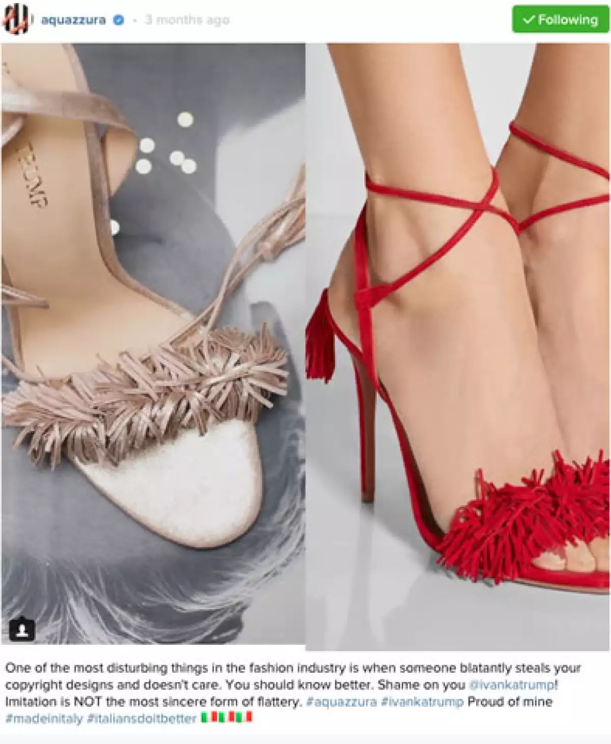 Edgardo Osorio delató públicamente a Ivanka Trump por medio del Instagram de Aquazzura.